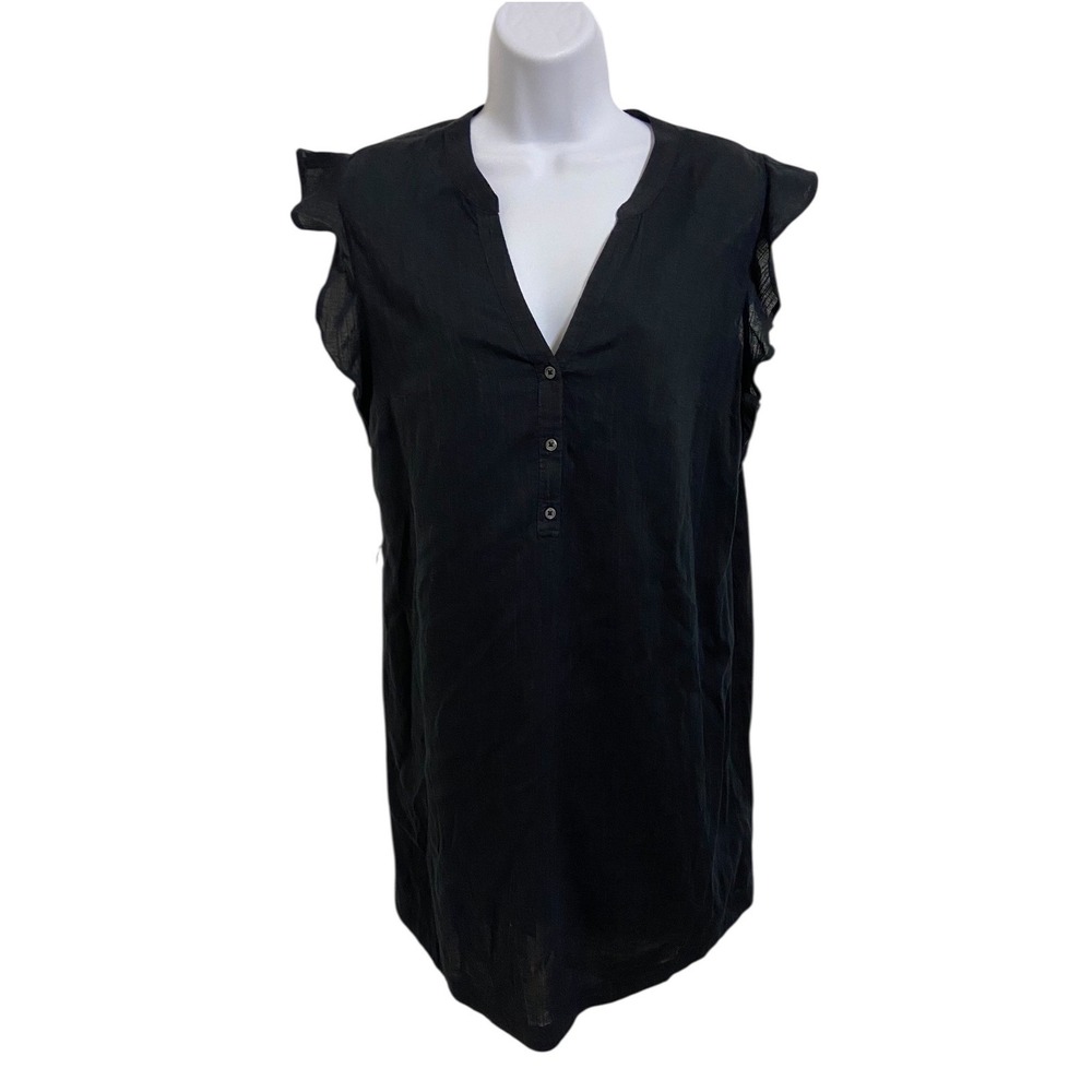 Old‎ Navy Black Ruffle Sleeve Henley Mini Dress Cotton Blend Preppy Boho Medium - Picture 2 of 8